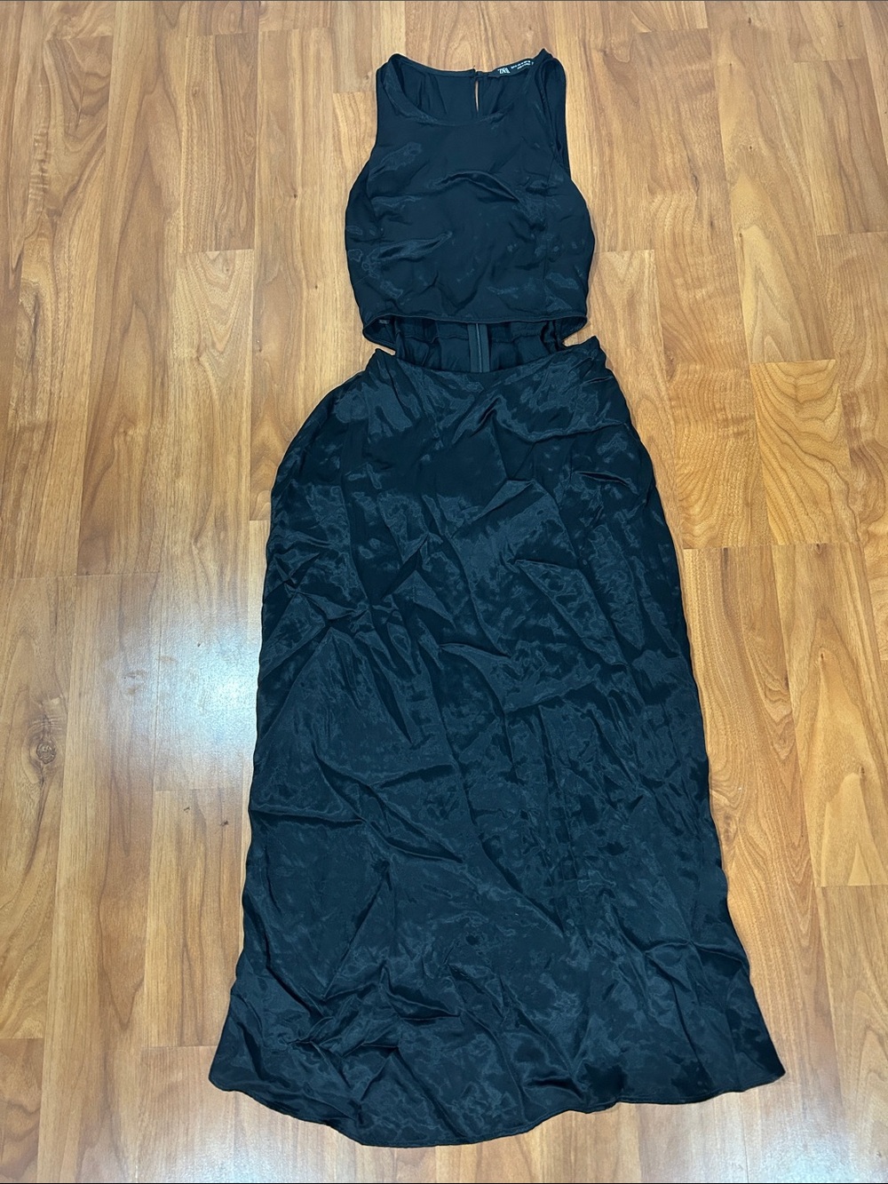 Zara Black Sleeveless Midi Dress Side Cutouts Size M